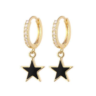 Colores de esmalte de la estrella de la correa de los aretes reales 925 de plata esterlina de los aretes de rodio