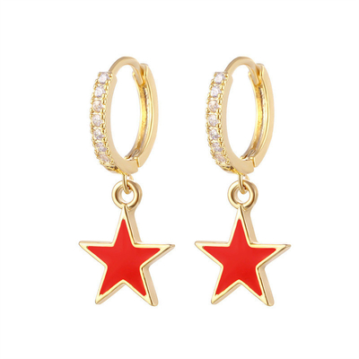 Colores de esmalte de la estrella de la correa de los aretes reales 925 de plata esterlina de los aretes de rodio