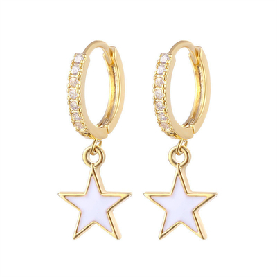 Colores de esmalte de la estrella de la correa de los aretes reales 925 de plata esterlina de los aretes de rodio