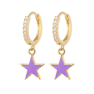 Colores de esmalte de la estrella de la correa de los aretes reales 925 de plata esterlina de los aretes de rodio