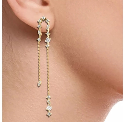 2024 Oro brasileño Revestimiento Cadena de gota Los aretes Mujeres 925 Aretes de Plata