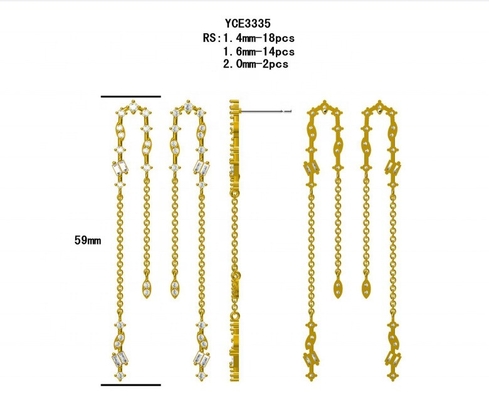2024 Oro brasileño Revestimiento Cadena de gota Los aretes Mujeres 925 Aretes de Plata