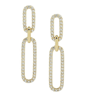 Blanco Cubico CZ 18K Oro Revestimiento Pave Link Drop Los aretes Mujeres Joyería de moda