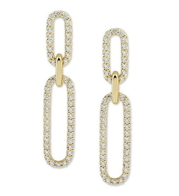 Blanco Cubico CZ 18K Oro Revestimiento Pave Link Drop Los aretes Mujeres Joyería de moda