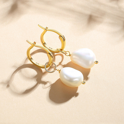 925 plata esterlina 18K dorada de agua dulce perlas de oro perlas de aro de orejas para mujeres estilo de moda