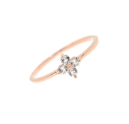 Elegante oro de 18 caratos Vermeil Cuatro piedras preciosas de topacio Flor 925 anillos de plata esterlina
