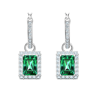 Verde CZ Diamante 925 Plata Esterlina clásico de lujo aretes de aro para la moda femenina