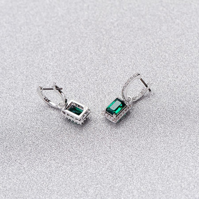 Verde CZ Diamante 925 Plata Esterlina clásico de lujo aretes de aro para la moda femenina