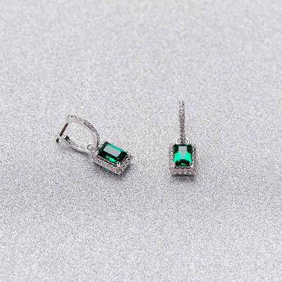 Verde CZ Diamante 925 Plata Esterlina clásico de lujo aretes de aro para la moda femenina