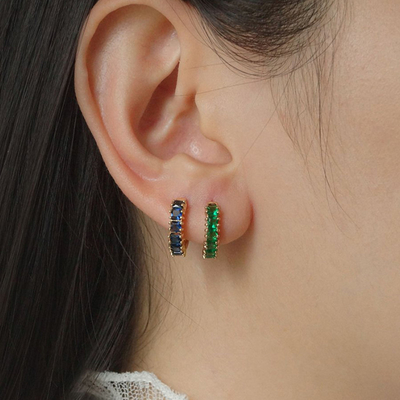 925 Princesa de plata esterlina verde CZ Diamante Los aretes para el aspecto contemporáneo de la mujer