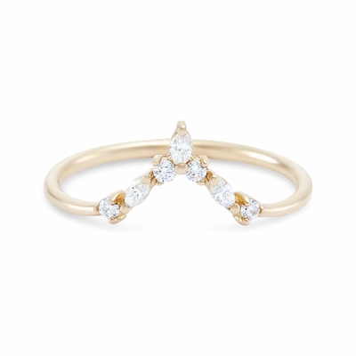 Anillos de apilamiento en forma de V con redondo y blanco marqués CZ en plata esterlina 925