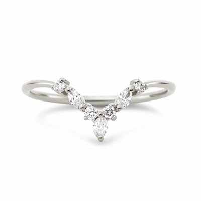 Anillos de apilamiento en forma de V con redondo y blanco marqués CZ en plata esterlina 925