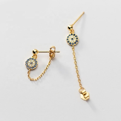 925 Plata Esterlina CZ Diamante Oro Revestido Ojos Stud Aretes para Mujeres Plata / Bronce