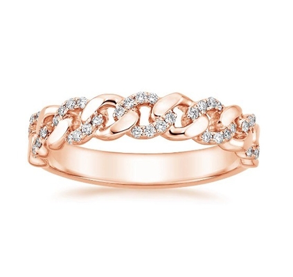 Micron Pave CZ 18K Oro Revestido Enlace de cadena de apilamiento 925 Sterling Silver Anillos de mujeres