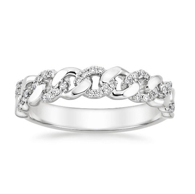 Micron Pave CZ 18K Oro Revestido Enlace de cadena de apilamiento 925 Sterling Silver Anillos de mujeres