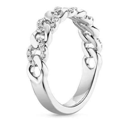 Micron Pave CZ 18K Oro Revestido Enlace de cadena de apilamiento 925 Sterling Silver Anillos de mujeres