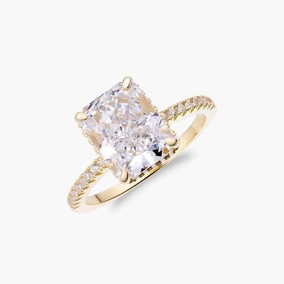 Bagueta plateada Diamante azul 5A Corte de hielo CZ Anillo de compromiso de boda para mujeres 925 plata esterlina