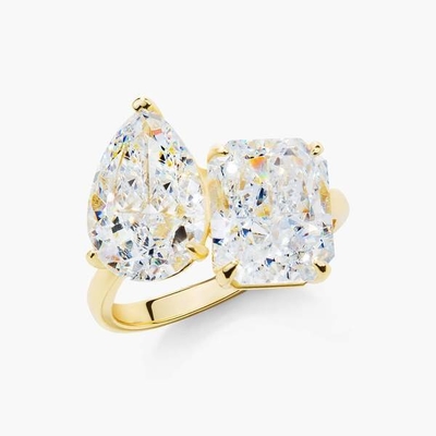 Anillo de compromiso de 925 de plata de dos piedras con punta y piedras blancas CZ