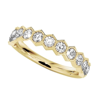 US5-US11 Anillo de bodas de panal de miel dorado 925 Sterling Silver