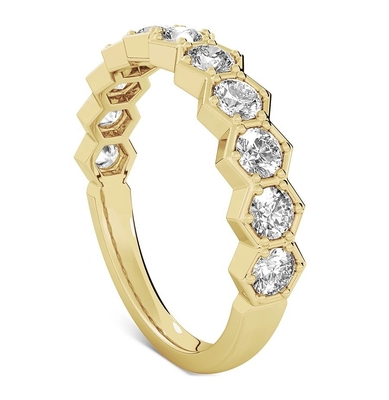 US5-US11 Anillo de bodas de panal de miel dorado 925 Sterling Silver