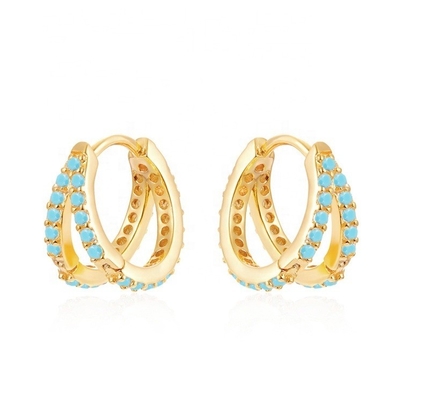 Rodo Revestimiento Doble Turquesa 925 Plata Esterlina Cubico Zirconia Ahorro para Mujeres