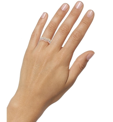 3 piezas Pave Ring Set Rhodium Plated Wave Ring Plata Esterlina