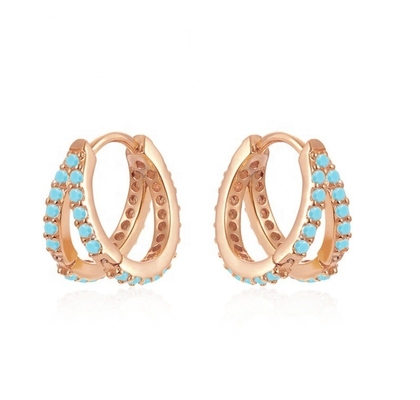 Rodo Revestimiento Doble Turquesa 925 Plata Esterlina Cubico Zirconia Ahorro para Mujeres