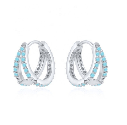 Rodo Revestimiento Doble Turquesa 925 Plata Esterlina Cubico Zirconia Ahorro para Mujeres
