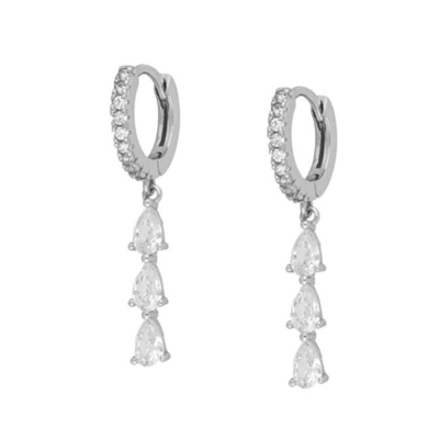Los aretes de Dango Largo de Zircón cúbico de gota de agua brasileña en aros de oro de 18K