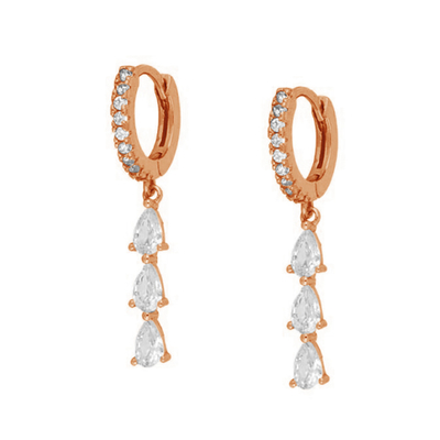 Los aretes de Dango Largo de Zircón cúbico de gota de agua brasileña en aros de oro de 18K