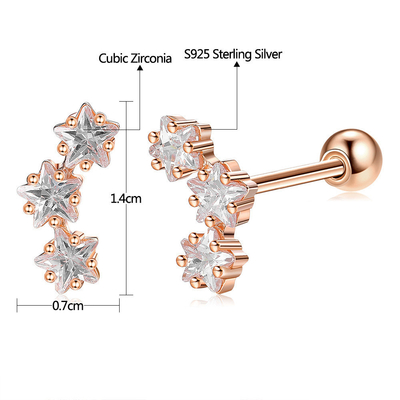 18K Oro Revestido 925 Estrella de Plata Esterlina Cubico Zirconia Auriculares para Mujeres Accesorios