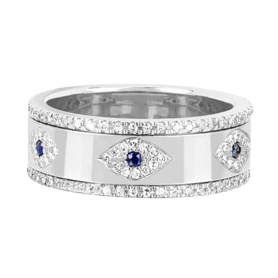 Azul Zafiro Blanco CZ Ojo Mujeres Banda Eternidad Latón Anillo Eternidad Para Mujeres