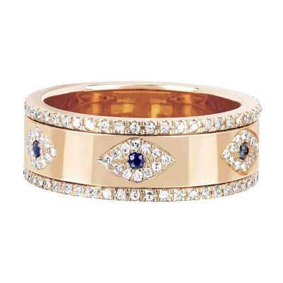 Azul Zafiro Blanco CZ Ojo Mujeres Banda Eternidad Latón Anillo Eternidad Para Mujeres