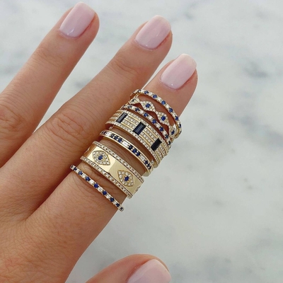 Azul Zafiro Blanco CZ Ojo Mujeres Banda Eternidad Latón Anillo Eternidad Para Mujeres
