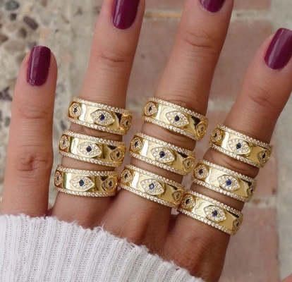 Azul Zafiro Blanco CZ Ojo Mujeres Banda Eternidad Latón Anillo Eternidad Para Mujeres