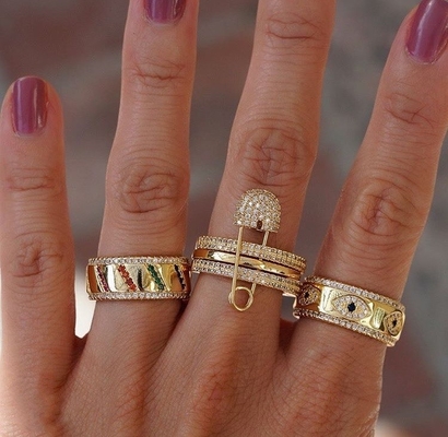 Azul Zafiro Blanco CZ Ojo Mujeres Banda Eternidad Latón Anillo Eternidad Para Mujeres