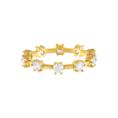 925 plata esterlina simple 18K oro Vermeil Prong fijación banda de la eternidad anillos de mujeres delgadas