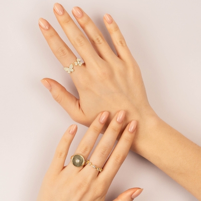 925 plata esterlina simple 18K oro Vermeil Prong fijación banda de la eternidad anillos de mujeres delgadas