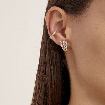 18K Dorado Revestido 925 Plata Esterlina Pave CZ Los aretes de abrazo para mujeres Estilo Clásico