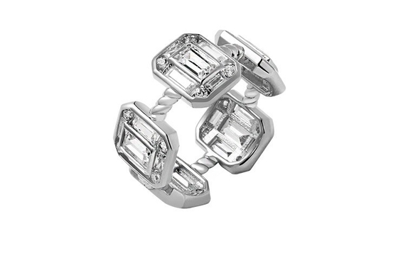 Esmeralda Blanca CZ Mujeres Eternidad Banda Bagueta 18K Oro 925 Sterling Anillos de Plata