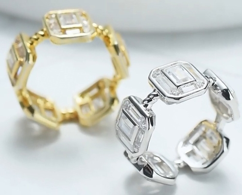 Esmeralda Blanca CZ Mujeres Eternidad Banda Bagueta 18K Oro 925 Sterling Anillos de Plata