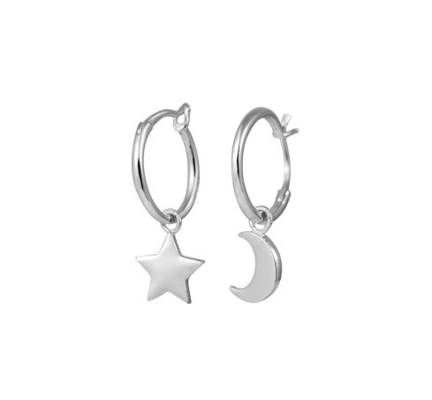 A la moda 925 de plata esterlina Los aretes con estrella y luna de oro asimétrico Revestido para mujeres
