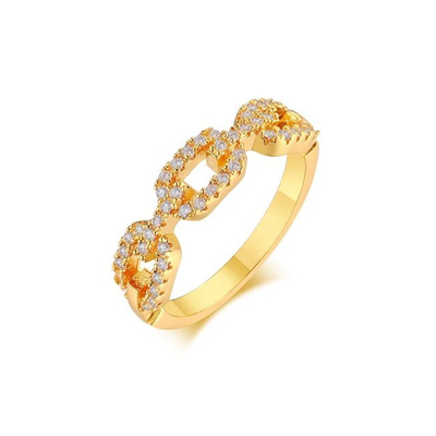 925 plata esterlina anillo de cadena de enlace de borde 18K mujeres anillos de zirconia cúbica