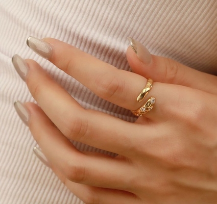 Tamaño 4-10 CZ Anillo de piedra 18K Oro Abierto Serpiente 925 Sterling Anillos de plata de animales
