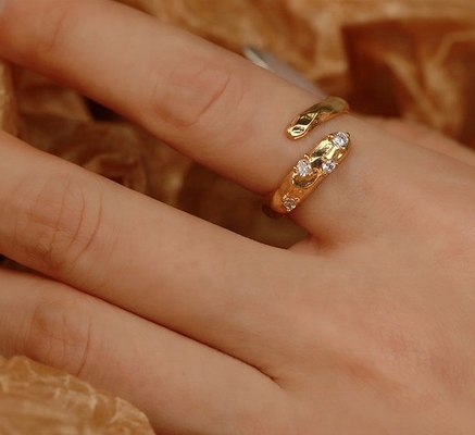 Tamaño 4-10 CZ Anillo de piedra 18K Oro Abierto Serpiente 925 Sterling Anillos de plata de animales