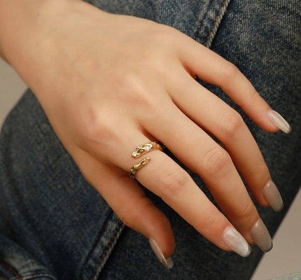Tamaño 4-10 CZ Anillo de piedra 18K Oro Abierto Serpiente 925 Sterling Anillos de plata de animales
