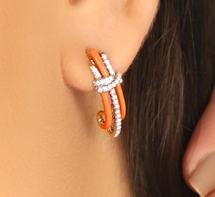 2024 Moda brasileña Enigma Los aretes de plata con epoxi naranja y blanco CZ Joyería Accesorio