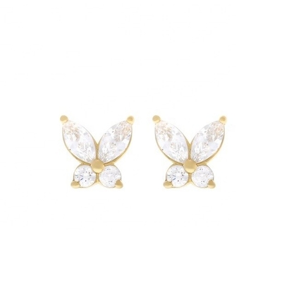 Clásico estilo 925 de plata esterlina dorada cubicada de zirconia mariposa auriculares