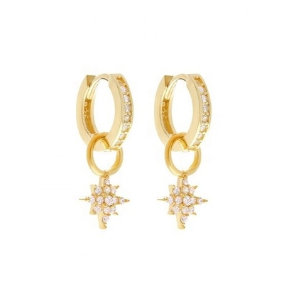 925 Sterling Silver Mini Starburst Pave CZ Huggie Los aretes con envío rápido y seguro