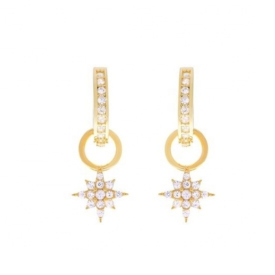 925 Sterling Silver Mini Starburst Pave CZ Huggie Los aretes con envío rápido y seguro